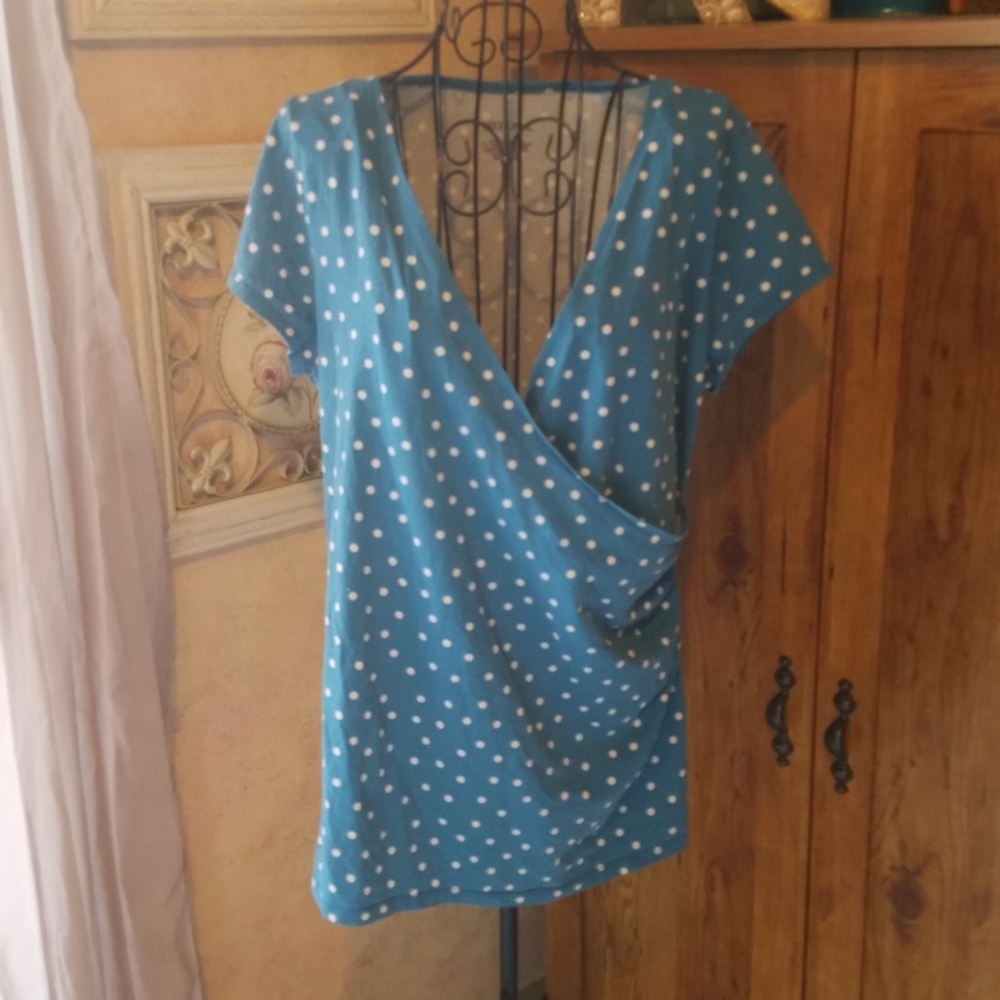 Pretty Blue Polka Dot wrap top Size XL